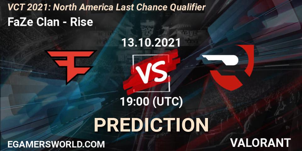 Prognoza FaZe Clan - Rise. 27.10.21, VALORANT, VCT 2021: North America Last Chance Qualifier