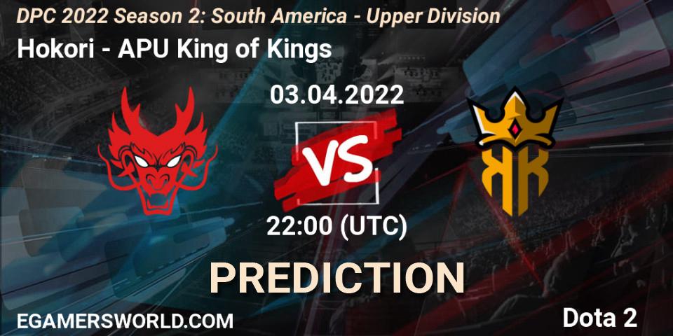 Prognoza Hokori - APU King of Kings. 03.04.2022 at 22:00, Dota 2, DPC 2021/2022 Tour 2 (Season 2): SA Division I (Upper)