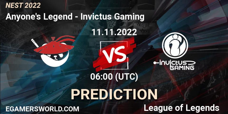 Prognoza Anyone's Legend - Invictus Gaming. 11.11.2022 at 06:00, LoL, NEST 2022