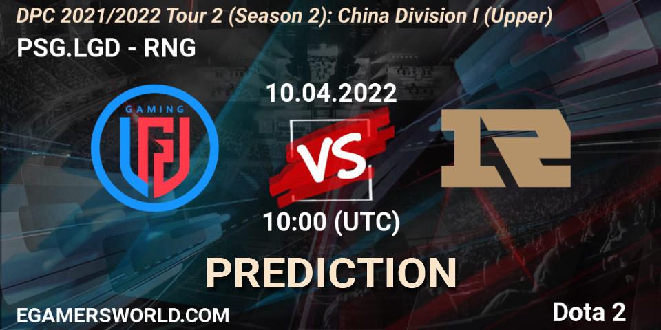 Prognoza PSG.LGD - RNG. 17.04.22, Dota 2, DPC 2021/2022 Tour 2 (Season 2): China Division I (Upper)