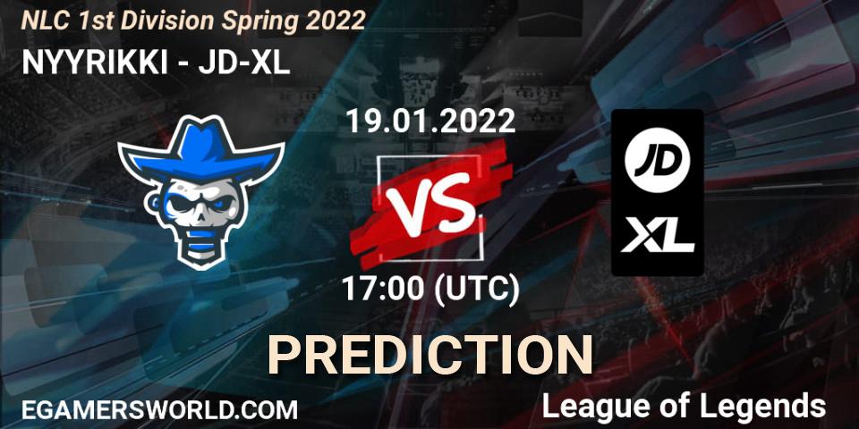 Prognoza NYYRIKKI - JD-XL. 19.01.2022 at 17:00, LoL, NLC 1st Division Spring 2022