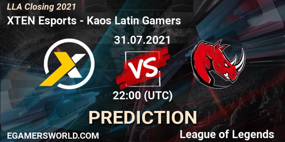 Prognoza XTEN Esports - Kaos Latin Gamers. 01.08.21, LoL, LLA Closing 2021