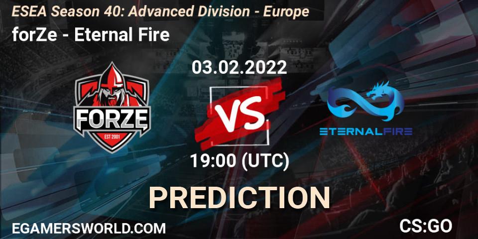 Prognoza forZe - Eternal Fire. 03.02.2022 at 19:00, Counter-Strike (CS2), ESEA Season 40: Advanced Division - Europe