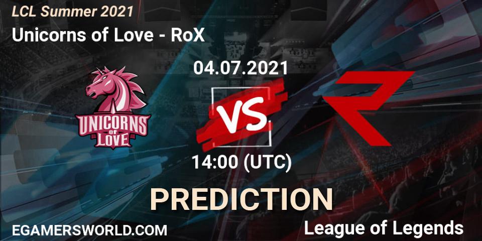 Prognoza Unicorns of Love - RoX. 04.07.2021 at 14:00, LoL, LCL Summer 2021