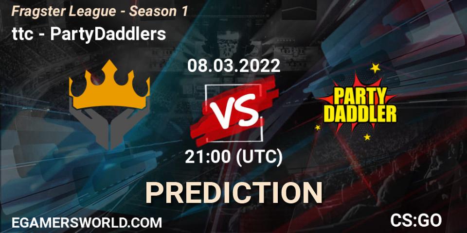 Prognoza ttc - PartyDaddlers. 17.03.2022 at 17:00, Counter-Strike (CS2), Fragster League - Season 1