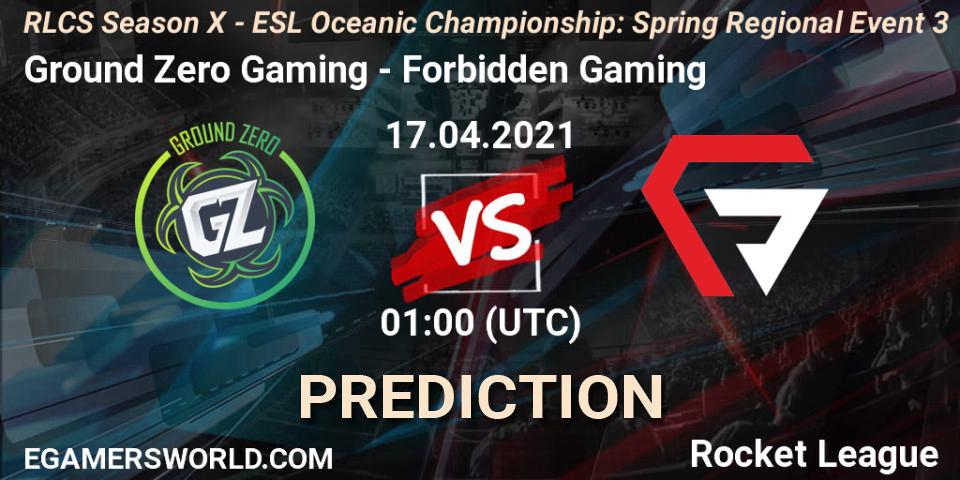 Prognoza Ground Zero Gaming - Forbidden Gaming. 17.04.2021 at 02:00, Rocket League, RLCS Season X - ESL Oceanic Championship: Spring Regional Event 3
