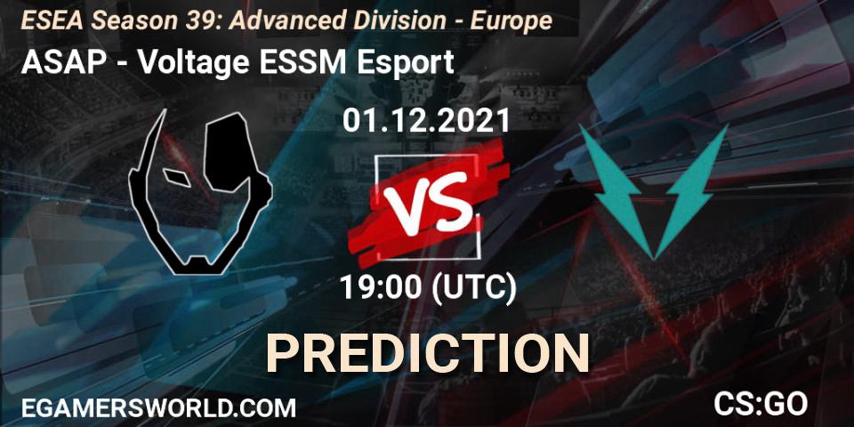 Prognoza ASAP - Voltage ESSM Esport. 01.12.2021 at 19:00, Counter-Strike (CS2), ESEA Season 39: Advanced Division - Europe