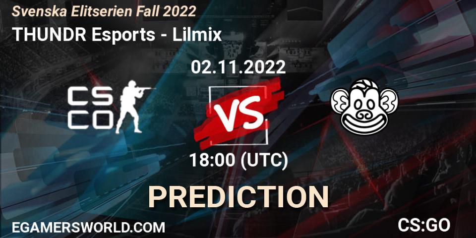 Prognoza THUNDR Esports - Lilmix. 02.11.2022 at 18:00, Counter-Strike (CS2), Svenska Elitserien Fall 2022