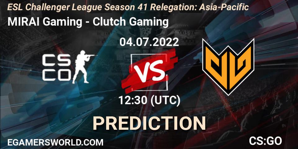 Prognoza MIRAI Gaming - Clutch Gaming. 04.07.2022 at 12:30, Counter-Strike (CS2), ESL Challenger League Season 41 Relegation: Asia-Pacific