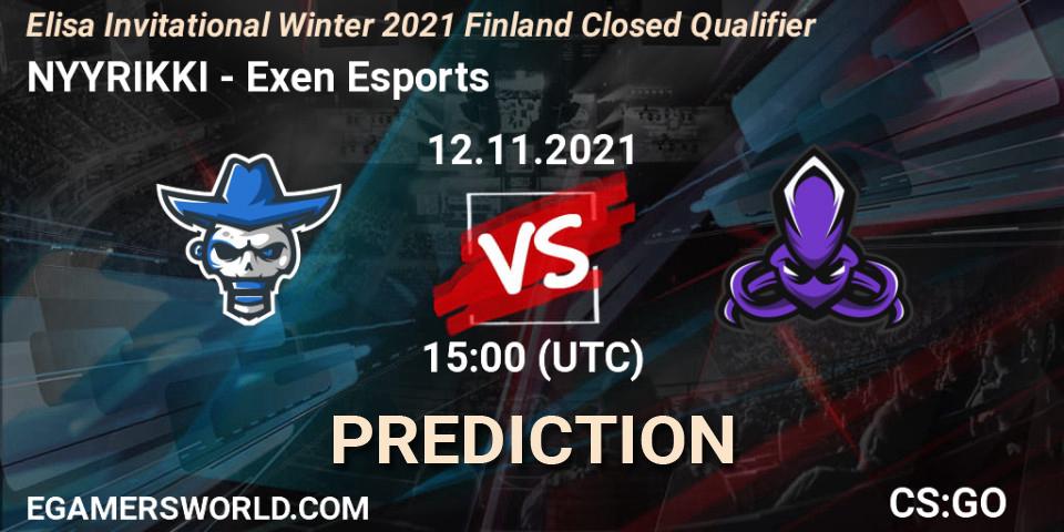 Prognoza NYYRIKKI - Exen Esports. 12.11.2021 at 15:00, Counter-Strike (CS2), Elisa Invitational Winter 2021 Finland Closed Qualifier