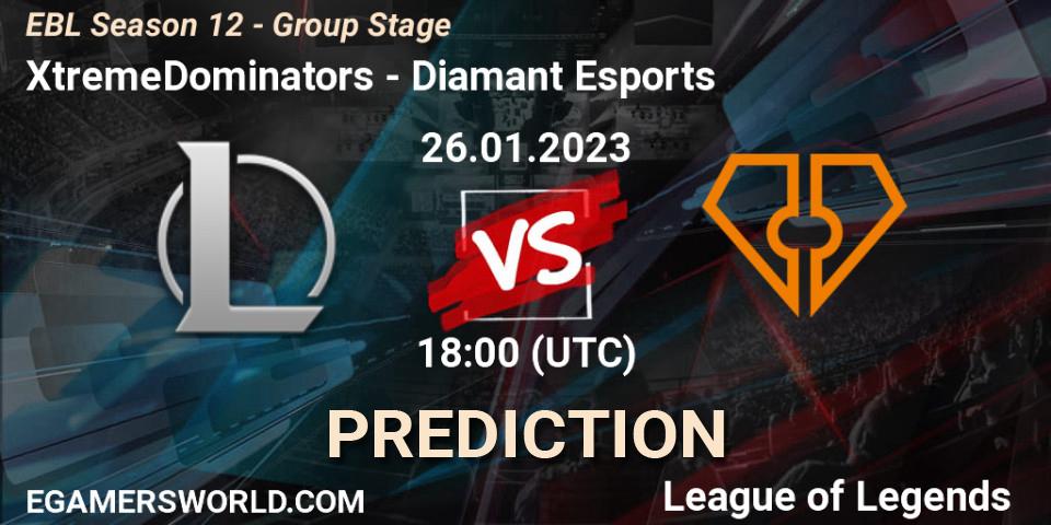 Prognoza XtremeDominators - Diamant Esports. 26.01.2023 at 18:00, LoL, EBL Season 12 - Group Stage