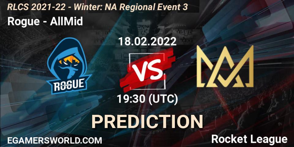 Prognoza Rogue - AllMid. 18.02.2022 at 19:30, Rocket League, RLCS 2021-22 - Winter: NA Regional Event 3