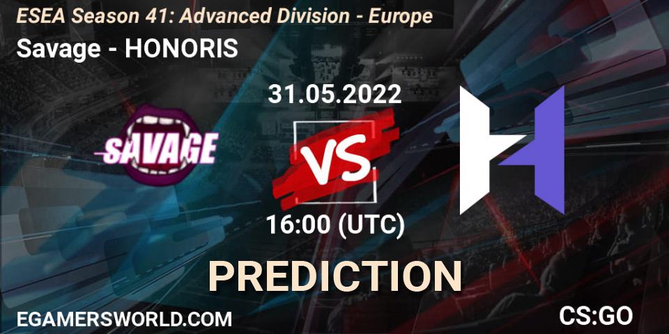 Prognoza Savage - HONORIS. 01.06.2022 at 16:00, Counter-Strike (CS2), ESEA Season 41: Advanced Division - Europe