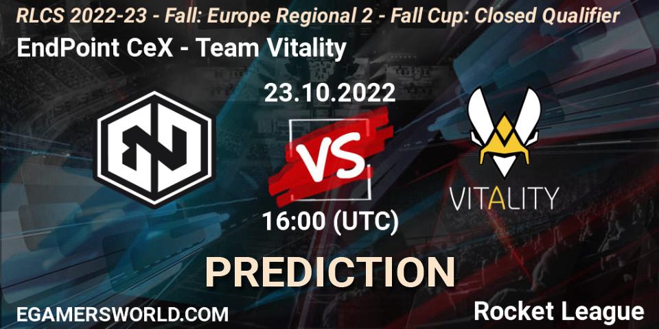 Prognoza EndPoint CeX - Team Vitality. 23.10.2022 at 16:00, Rocket League, RLCS 2022-23 - Fall: Europe Regional 2 - Fall Cup: Closed Qualifier