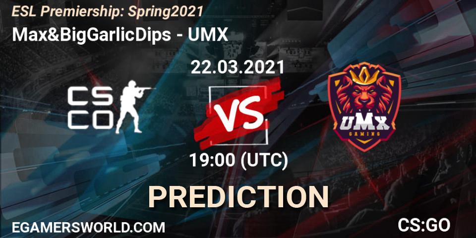 Prognoza Max&BigGarlicDips - UMX. 22.03.2021 at 19:00, Counter-Strike (CS2), ESL Premiership: Spring 2021