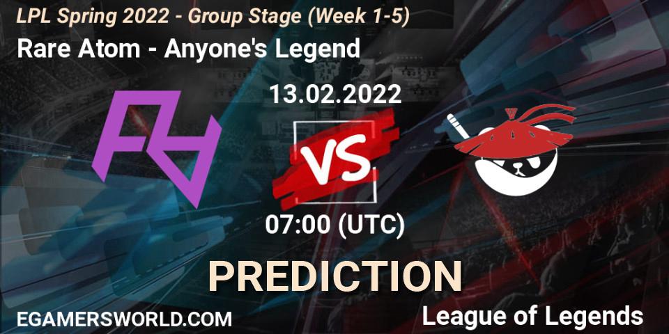 Prognoza Rare Atom - Anyone's Legend. 13.02.2022 at 07:00, LoL, LPL Spring 2022 - Group Stage (Week 1-5)
