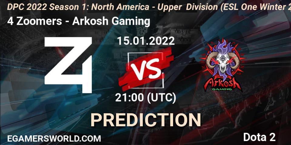 Prognoza 4 Zoomers - Arkosh Gaming. 15.01.2022 at 19:55, Dota 2, DPC 2022 Season 1: North America - Upper Division (ESL One Winter 2021)