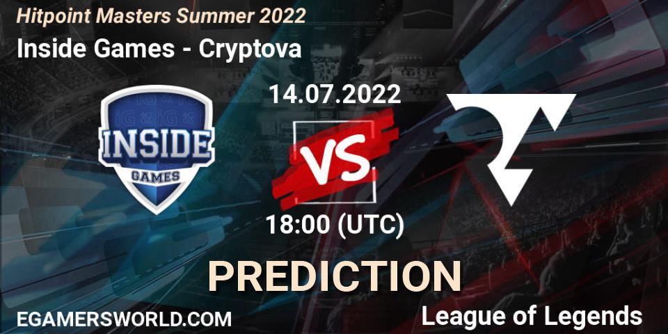 Prognoza Inside Games - Cryptova. 14.07.2022 at 18:00, LoL, Hitpoint Masters Summer 2022