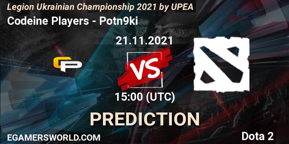 Prognoza Codeine Players - Potn9ki. 23.11.2021 at 12:00, Dota 2, Legion Ukrainian Championship 2021 by UPEA