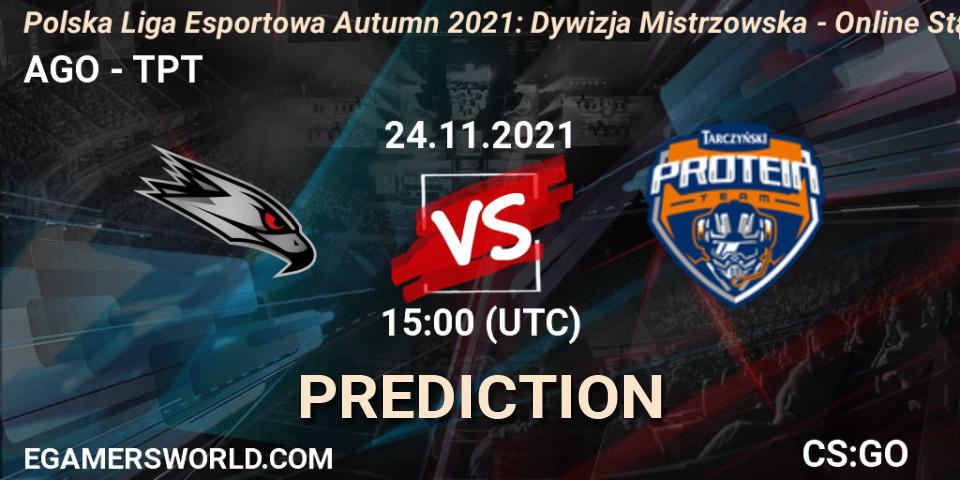 Prognoza AGO - TPT. 24.11.2021 at 15:00, Counter-Strike (CS2), Polska Liga Esportowa Autumn 2021: Dywizja Mistrzowska - Online Stage