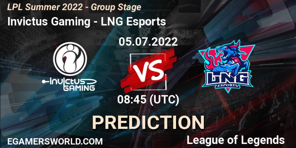 Prognoza Invictus Gaming - LNG Esports. 05.07.22, LoL, LPL Summer 2022 - Group Stage
