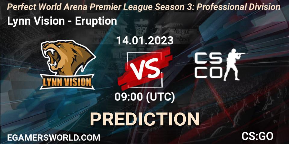 Prognoza Lynn Vision - Eruption. 14.01.2023 at 09:00, Counter-Strike (CS2), Perfect World Arena Premier League Season 3: Professional Division