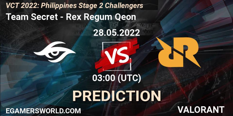 Prognoza Team Secret - Rex Regum Qeon. 28.05.22, VALORANT, VCT 2022: Philippines Stage 2 Challengers