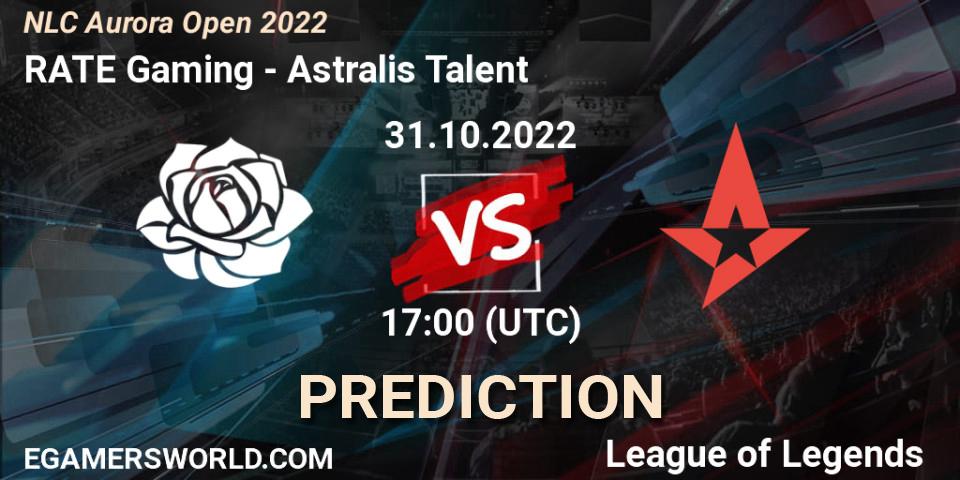 Prognoza RATE Gaming - Astralis Talent. 31.10.2022 at 17:00, LoL, NLC Aurora Open 2022