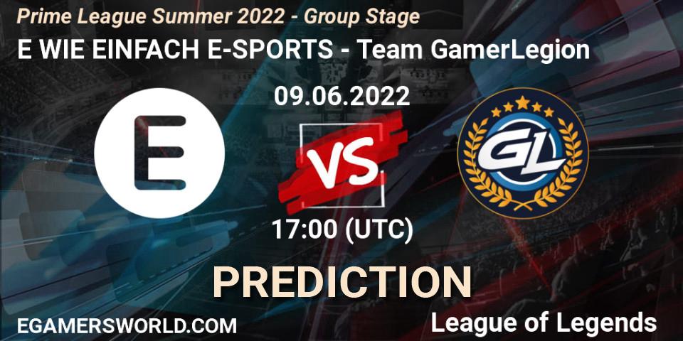 Prognoza E WIE EINFACH E-SPORTS - Team GamerLegion. 09.06.2022 at 19:00, LoL, Prime League Summer 2022 - Group Stage
