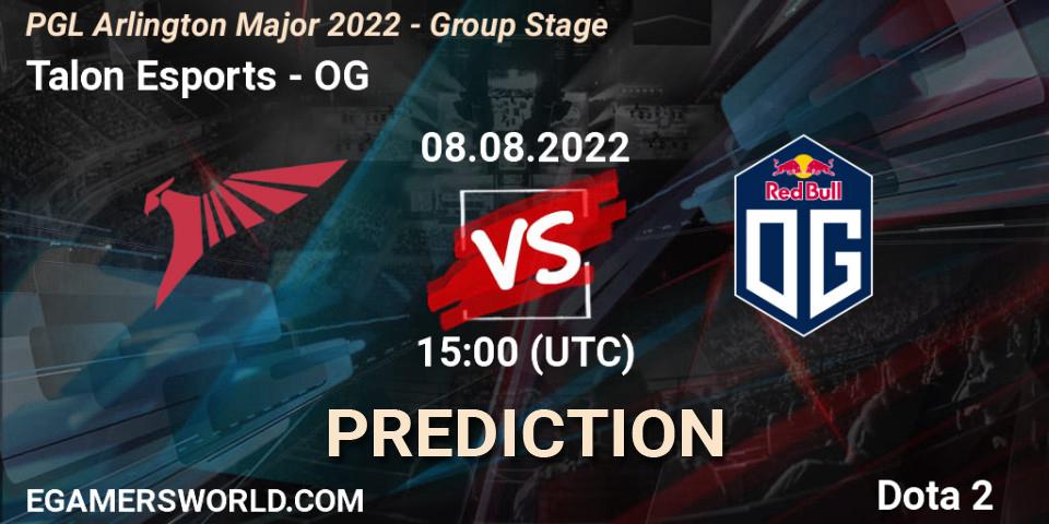 Prognoza Talon Esports - OG. 08.08.2022 at 14:59, Dota 2, PGL Arlington Major 2022 - Group Stage