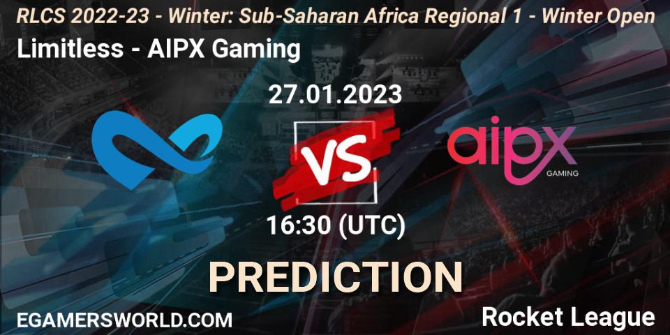 Prognoza Limitless - AIPX Gaming. 27.01.2023 at 16:30, Rocket League, RLCS 2022-23 - Winter: Sub-Saharan Africa Regional 1 - Winter Open