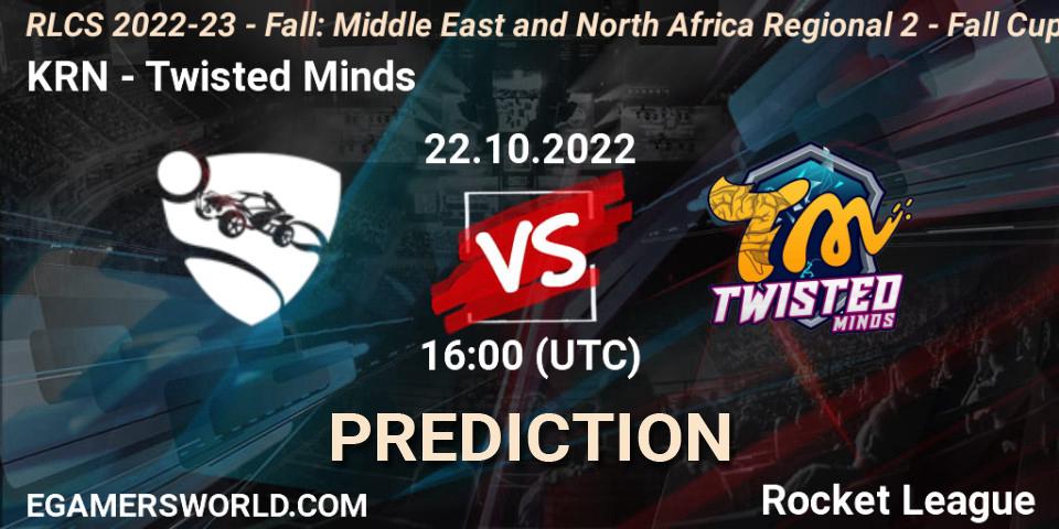 Prognoza KRN - Twisted Minds. 22.10.2022 at 16:00, Rocket League, RLCS 2022-23 - Fall: Middle East and North Africa Regional 2 - Fall Cup