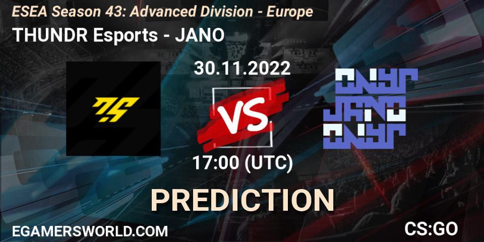 Prognoza THUNDR Esports - JANO. 30.11.22, CS2 (CS:GO), ESEA Season 43: Advanced Division - Europe