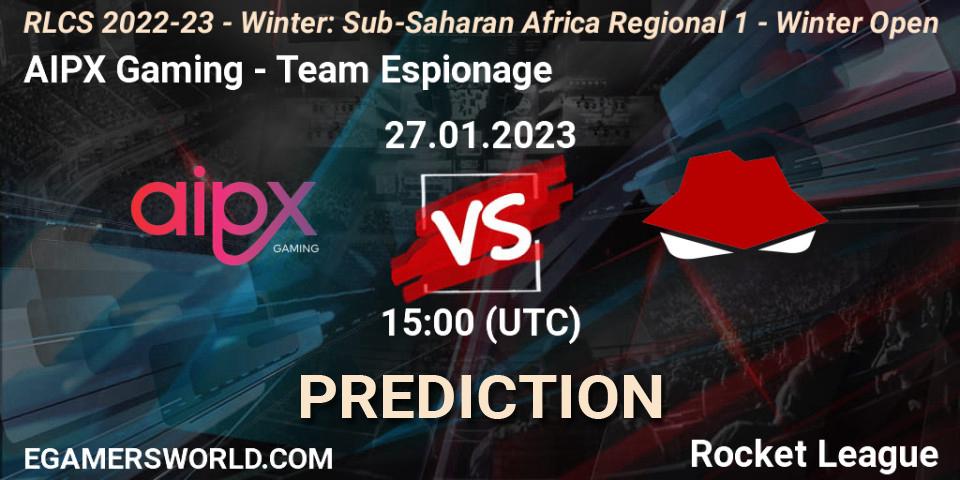 Prognoza AIPX Gaming - Team Espionage. 27.01.2023 at 15:00, Rocket League, RLCS 2022-23 - Winter: Sub-Saharan Africa Regional 1 - Winter Open