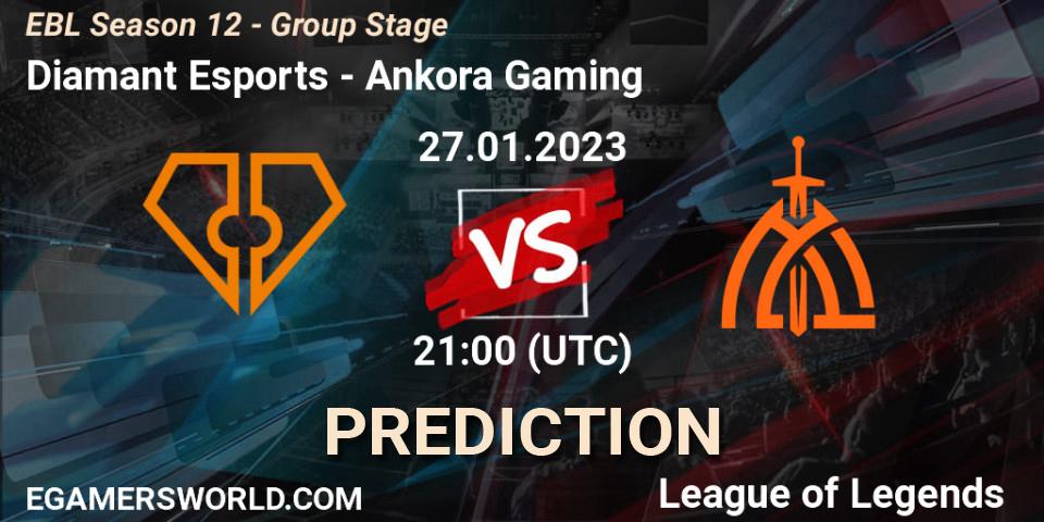 Prognoza Diamant Esports - Ankora Gaming. 27.01.2023 at 21:00, LoL, EBL Season 12 - Group Stage