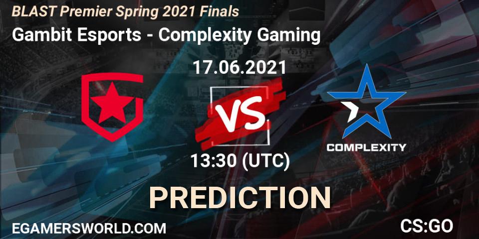 Prognoza Gambit Esports - Complexity Gaming. 17.06.2021 at 14:25, Counter-Strike (CS2), BLAST Premier Spring 2021 Finals