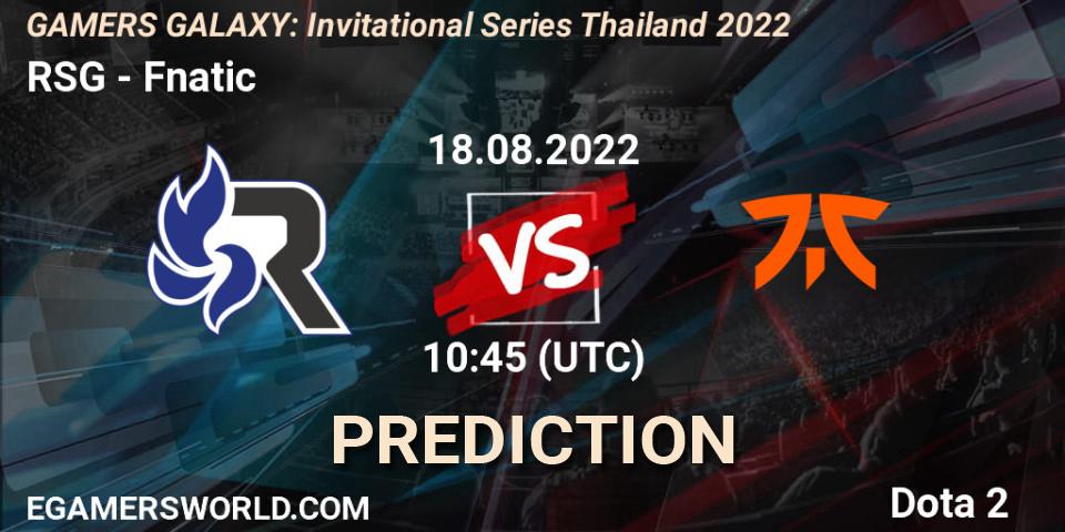Prognoza RSG - Fnatic. 18.08.2022 at 10:05, Dota 2, GAMERS GALAXY: Invitational Series Thailand 2022