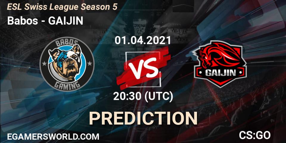Prognoza Babos - GAIJIN. 01.04.2021 at 20:30, Counter-Strike (CS2), ESL Swiss League Season 5