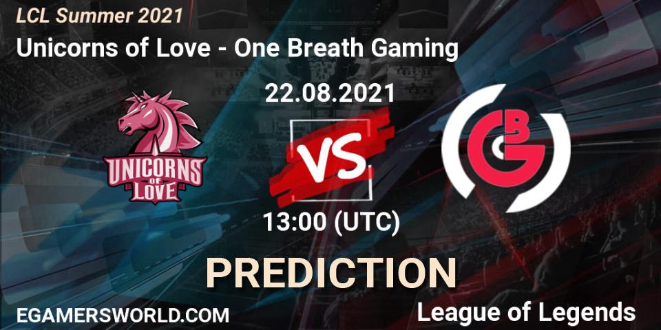 Prognoza Unicorns of Love - One Breath Gaming. 22.08.2021 at 13:00, LoL, LCL Summer 2021