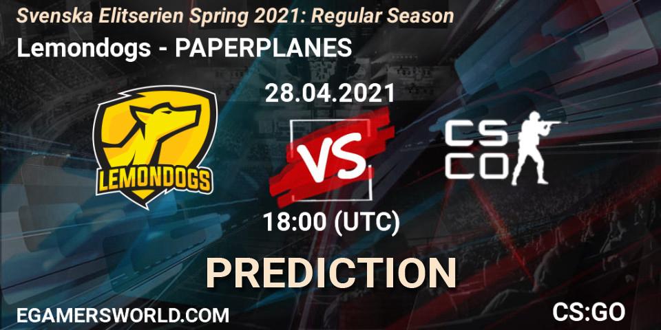Prognoza Lemondogs - PAPERPLANES. 28.04.2021 at 18:00, Counter-Strike (CS2), Svenska Elitserien Spring 2021: Regular Season