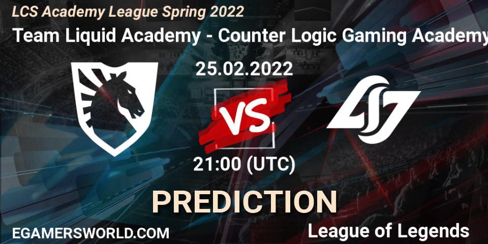 Prognoza Team Liquid Academy - Counter Logic Gaming Academy. 23.02.2022 at 21:00, LoL, LCS Academy League Spring 2022