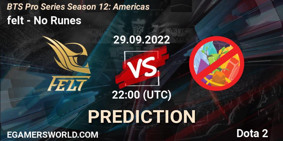 Prognoza felt - No Runes. 29.09.2022 at 22:22, Dota 2, BTS Pro Series Season 12: Americas
