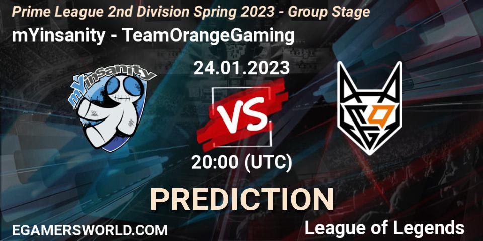 Prognoza mYinsanity - TeamOrangeGaming. 24.01.2023 at 20:00, LoL, Prime League 2nd Division Spring 2023 - Group Stage