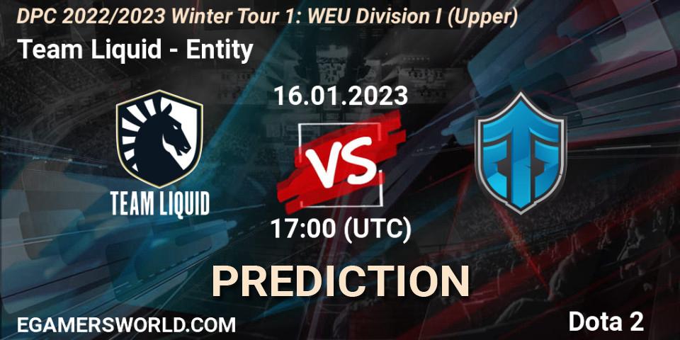 Prognoza Team Liquid - Entity. 16.01.2023 at 16:55, Dota 2, DPC 2022/2023 Winter Tour 1: WEU Division I (Upper)