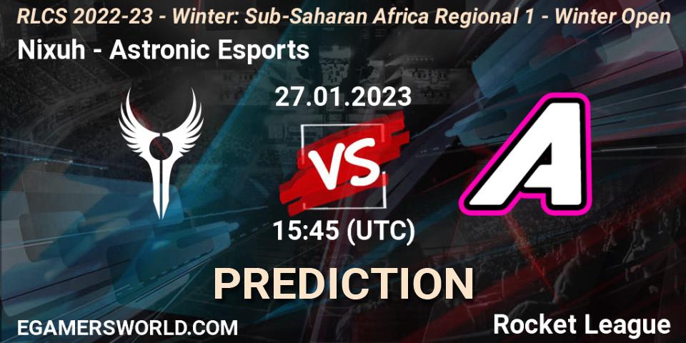 Prognoza Nixuh - Astronic Esports. 27.01.2023 at 15:45, Rocket League, RLCS 2022-23 - Winter: Sub-Saharan Africa Regional 1 - Winter Open