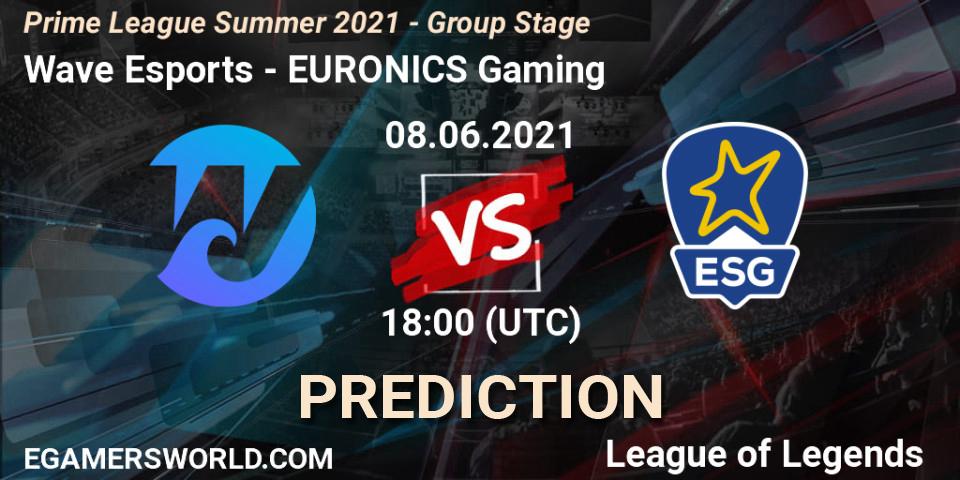 Prognoza Wave Esports - EURONICS Gaming. 08.06.2021 at 20:00, LoL, Prime League Summer 2021 - Group Stage
