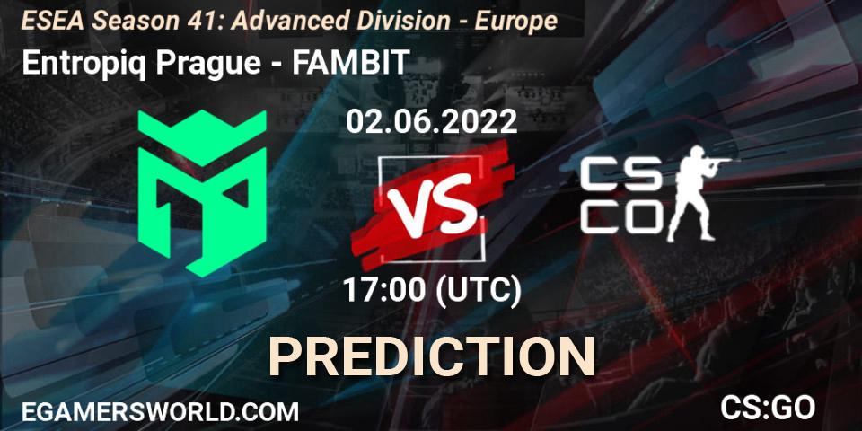 Prognoza Entropiq Prague - FAMBIT. 02.06.2022 at 17:00, Counter-Strike (CS2), ESEA Season 41: Advanced Division - Europe