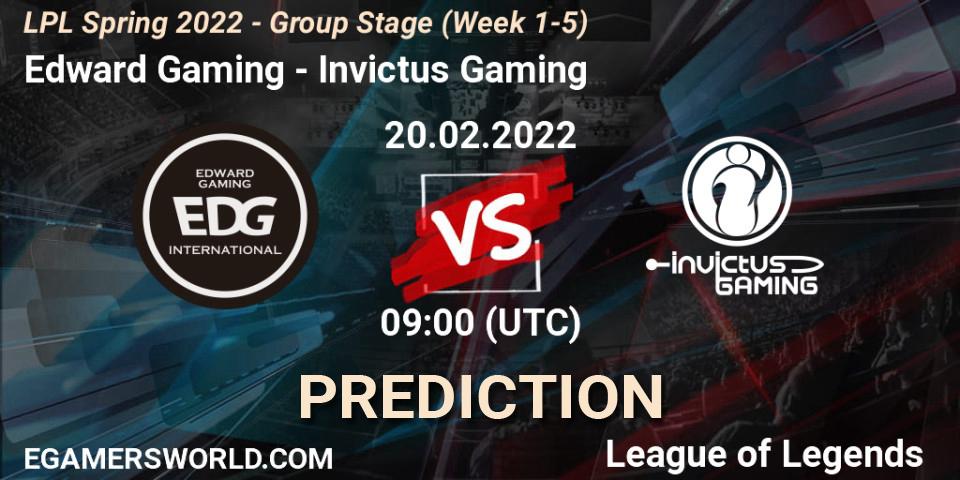 Prognoza Edward Gaming - Invictus Gaming. 20.02.2022 at 10:00, LoL, LPL Spring 2022 - Group Stage (Week 1-5)