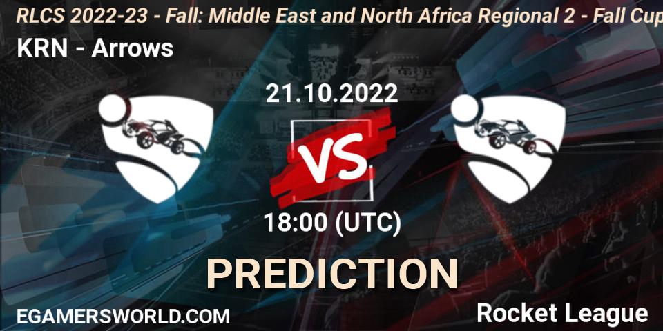 Prognoza KRN - Arrows. 21.10.2022 at 17:00, Rocket League, RLCS 2022-23 - Fall: Middle East and North Africa Regional 2 - Fall Cup