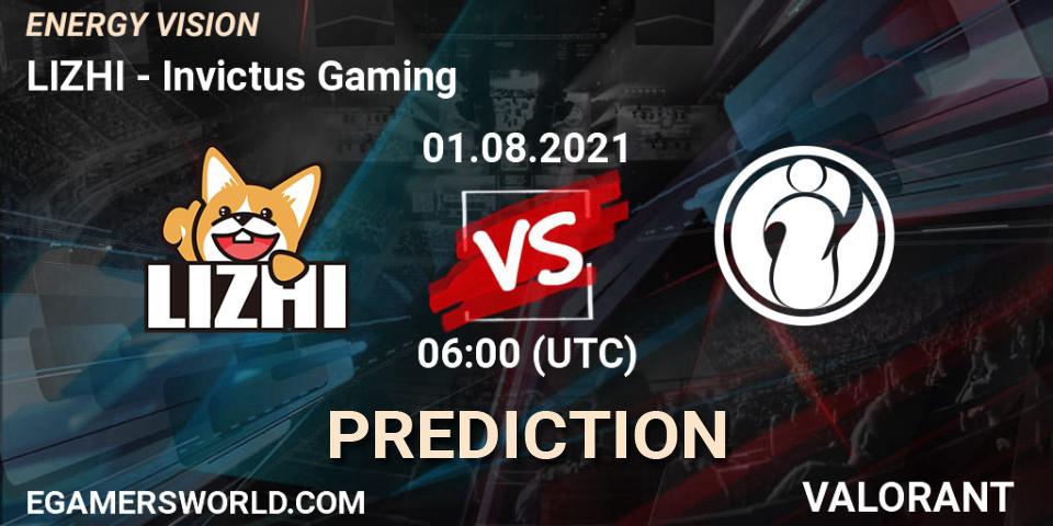 Prognoza LIZHI - Invictus Gaming. 01.08.2021 at 06:00, VALORANT, ENERGY VISION